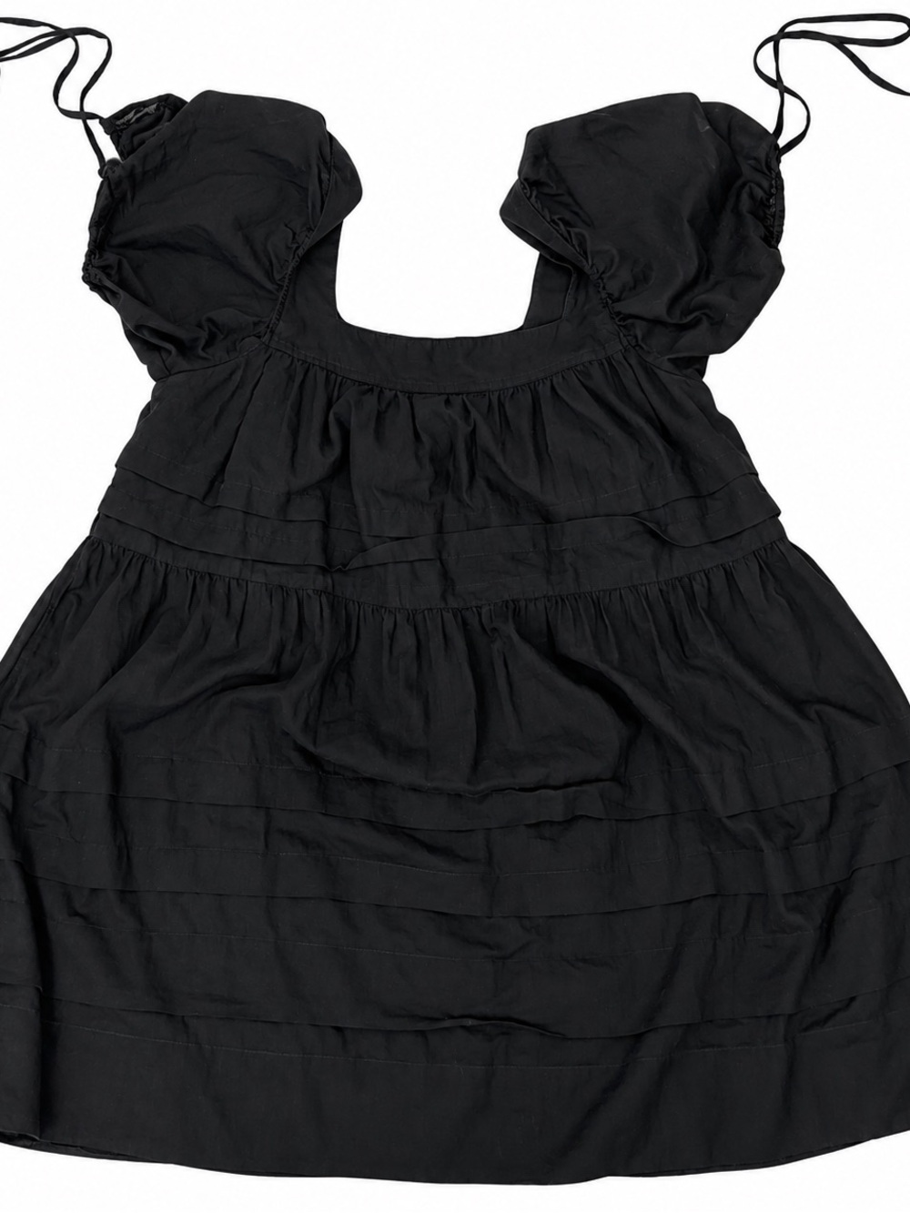 J. Crew Black Tiered Puff-Sleeve Sundress